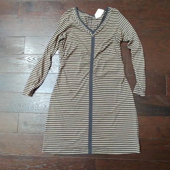 Ruched, striped v-neck Sandwich dress - Picture 1 of 3